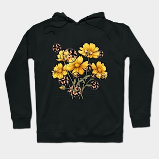 Bees Yellow Wildflower and Monarch Butterfly in Bubbles Hoodie